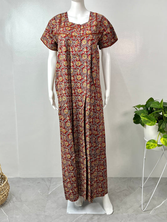 Maroon Pure Cotton Nightgown with Contrast Print