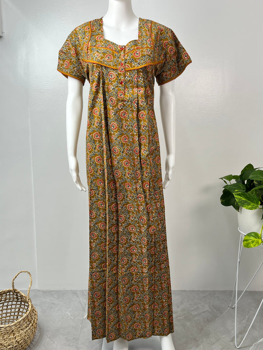 Brown Printed Pure Cotton Nighty Soft & Comfortable