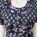 Black Pure Cotton Nighty With Contrast Print