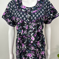 Black Pure Cotton Nighty With Contrast Print