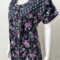 Black Pure Cotton Nighty With Contrast Print