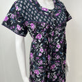 Black Pure Cotton Nighty With Contrast Print