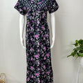 Black Pure Cotton Nighty With Contrast Print