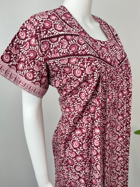 Maroon Pure Cotton Pleated Nighty Soft & Elegant