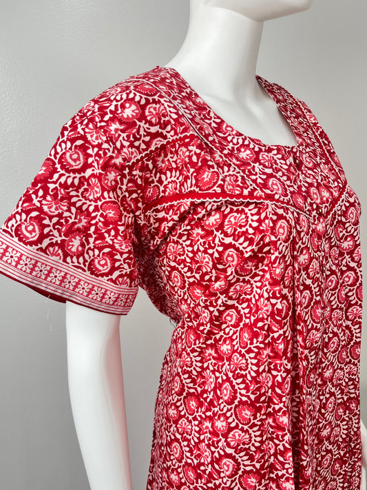 Red Printed Pure Cotton Nightgown for Women