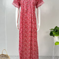 Red Printed Pure Cotton Nightgown for Women