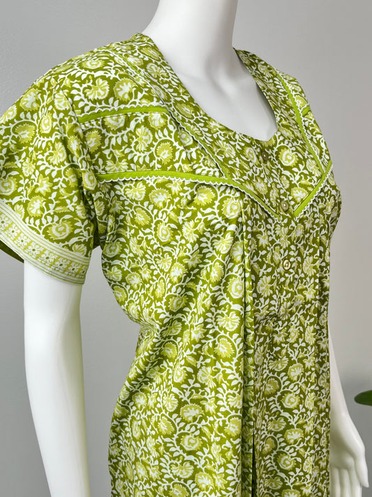 Green Printed Pure Cotton Nightgown for Women