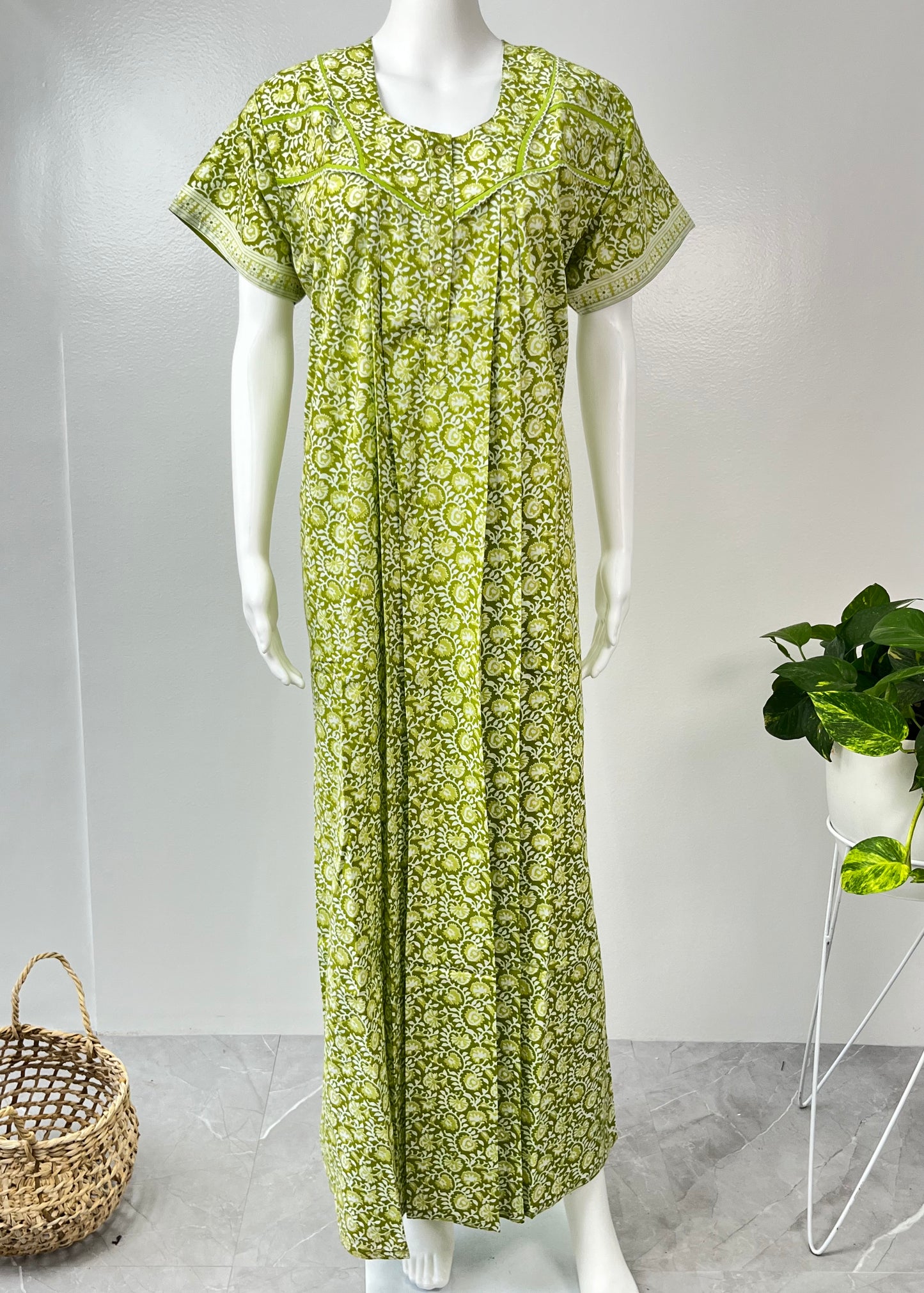 Green Printed Pure Cotton Nightgown for Women