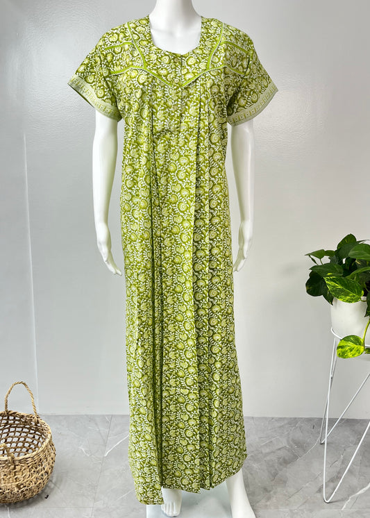Green Printed Pure Cotton Nightgown for Women