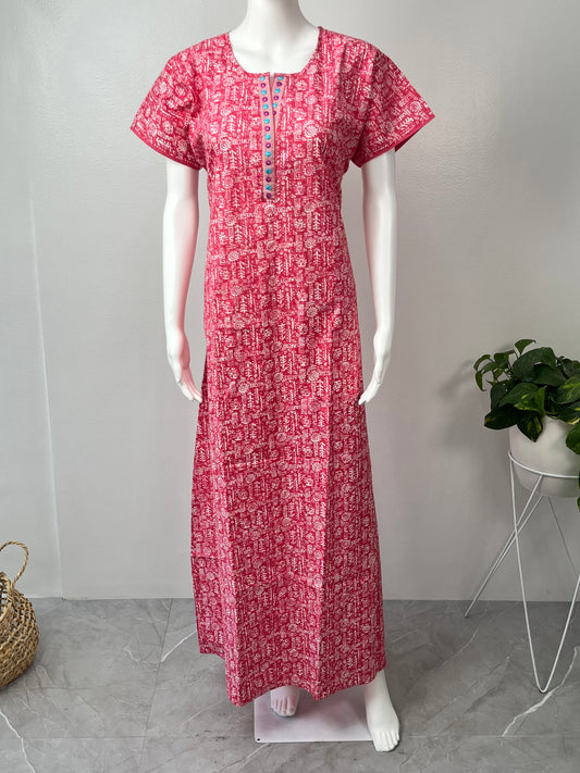 Pink Pure Cotton Nightgown for Women Soft and Comfortable