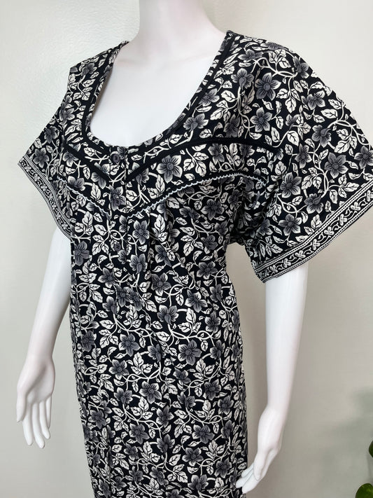 Black Pure Cotton Nightgown Elegant & Breathable