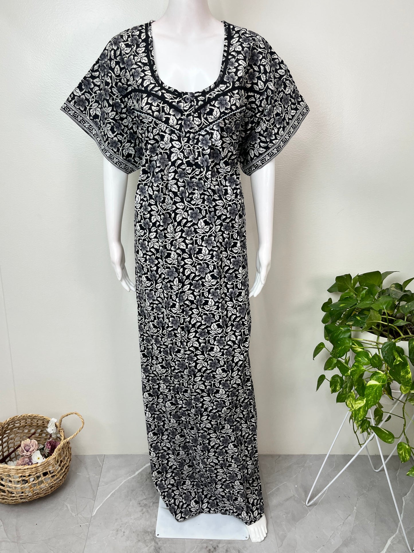 Black Pure Cotton Nightgown Elegant & Breathable
