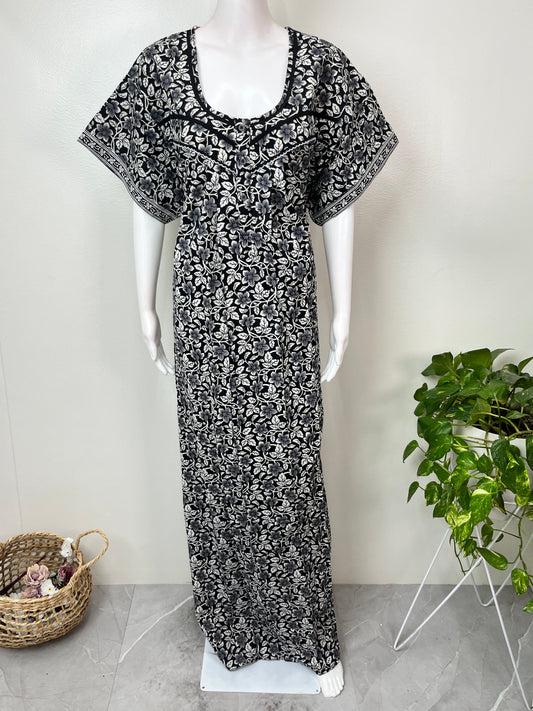 Black Pure Cotton Nightgown Elegant & Breathable
