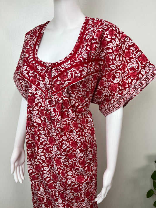 Red 100% Cotton Women's Nighty