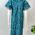 Teal Blue Printed 100% Cotton Nighty for Women