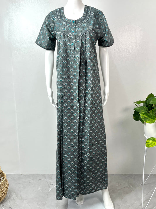Grey Printed Women's Pure Cotton Nighty