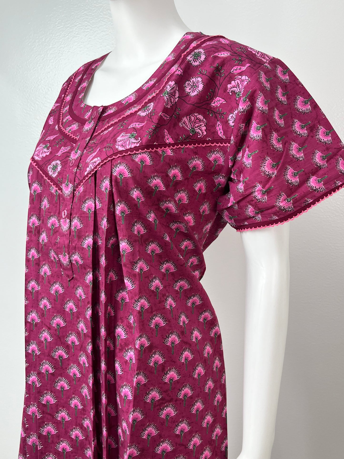Floral Hot Pink Pure Cotton Women's Nightgown