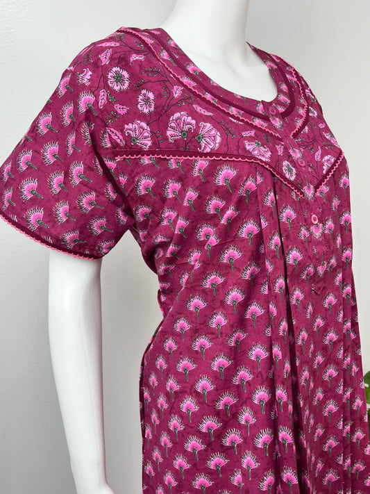 Floral Hot Pink Pure Cotton Women's Nightgown
