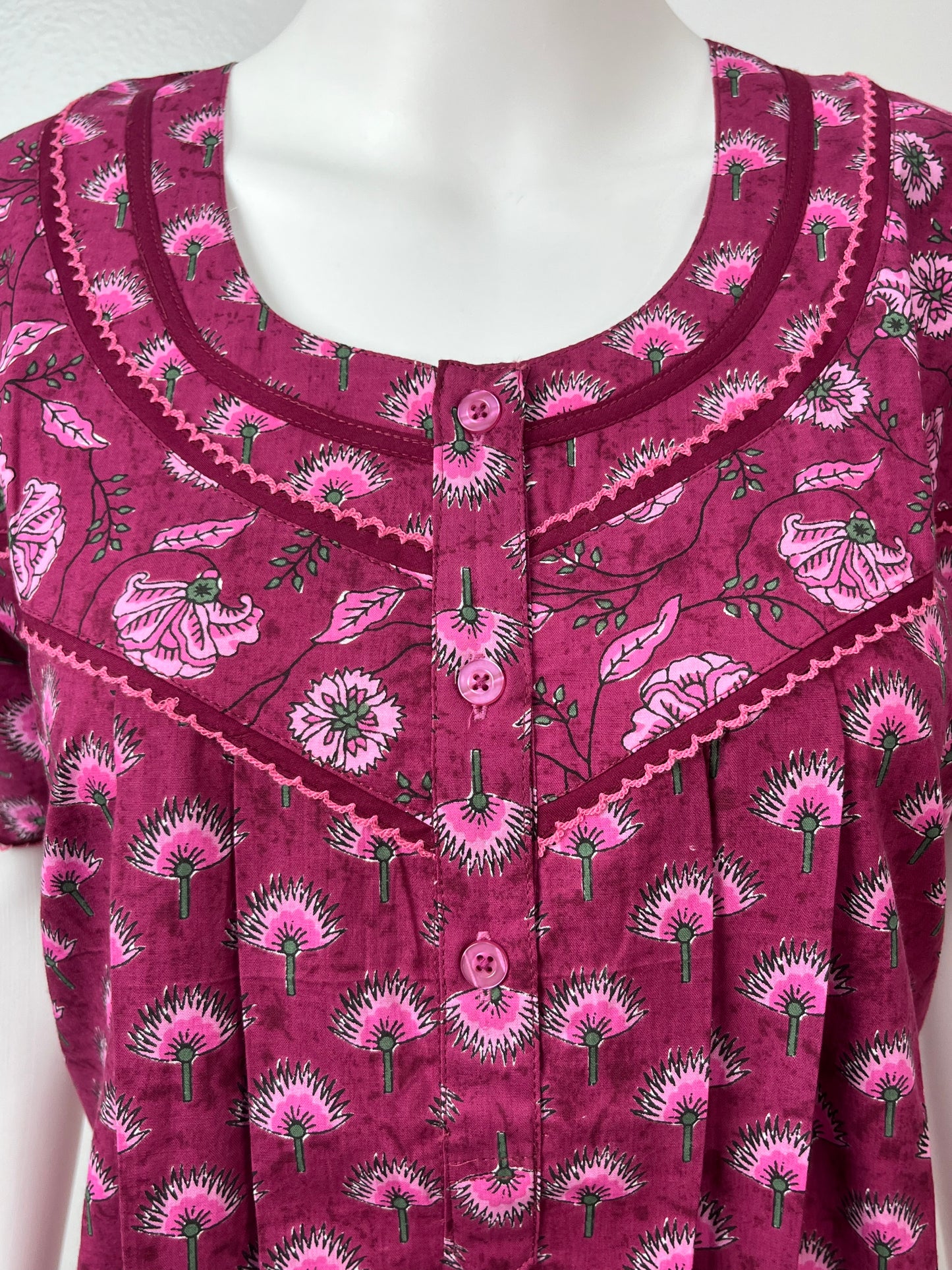 Floral Hot Pink Pure Cotton Women's Nightgown