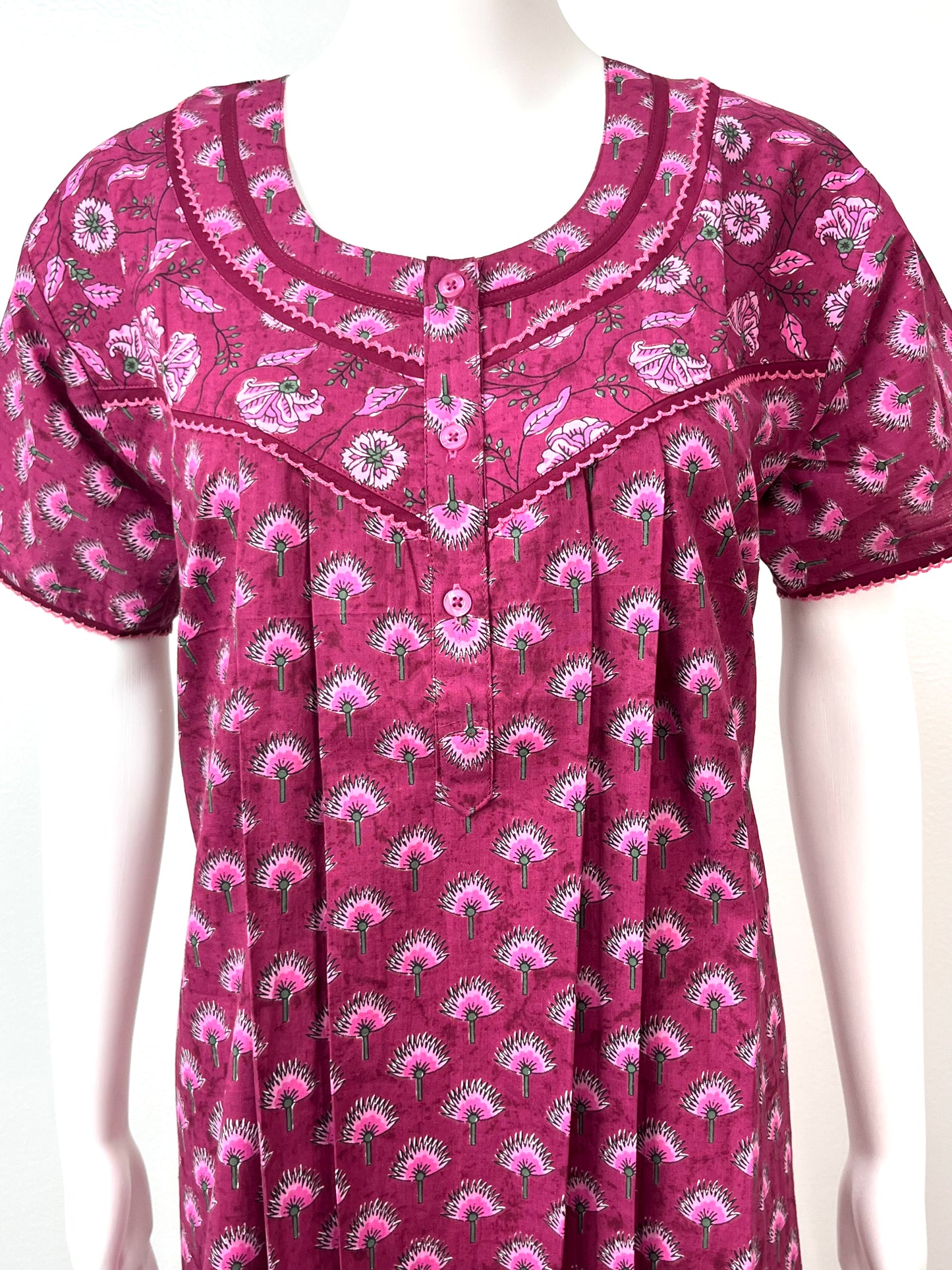 Floral Hot Pink Pure Cotton Women's Nightgown