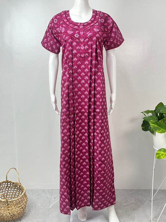Floral Hot Pink Pure Cotton Women's Nightgown