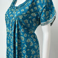 Teal Blue Printed 100% Cotton Nighty for Women