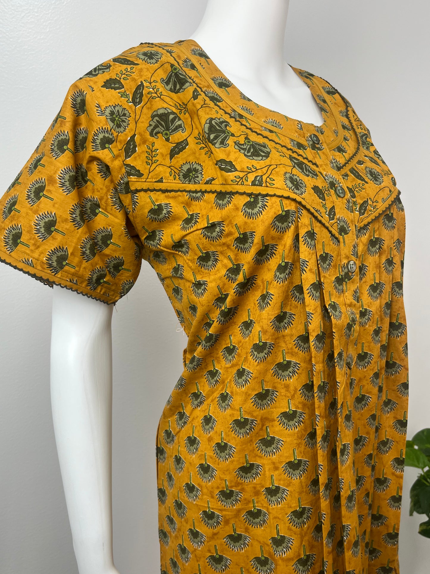 Mustard Printed 100% Cotton Women's Nighty
