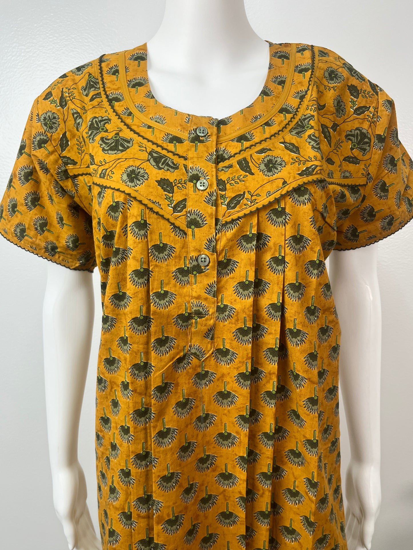 Mustard Printed 100% Cotton Women's Nighty