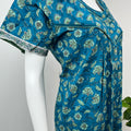 Teal Blue Printed 100% Cotton Nighty for Women