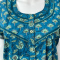 Teal Blue Printed 100% Cotton Nighty for Women