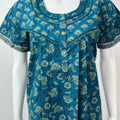Teal Blue Printed 100% Cotton Nighty for Women