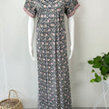 Navy Blue Pleated Pure Cotton Women's Nighty