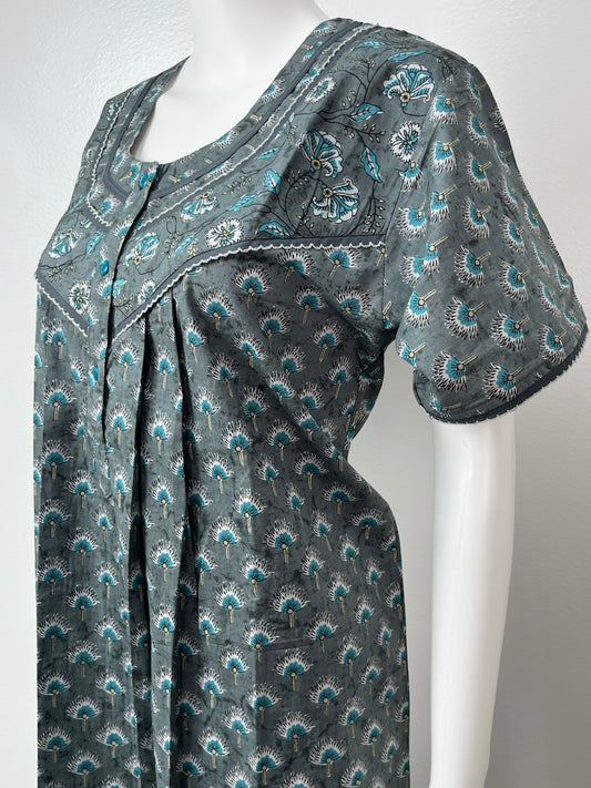 Grey Printed Women's Pure Cotton Nighty