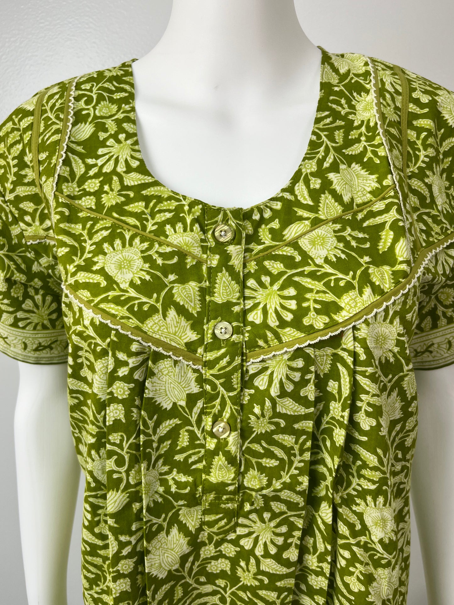 Sage Green Pure Cotton Nightgown Cool & Comfortable