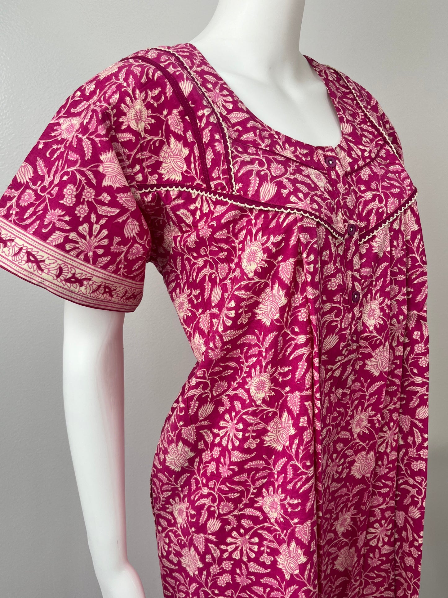 Hot Pink Printed Cotton Nighty Comfortable and Elegant