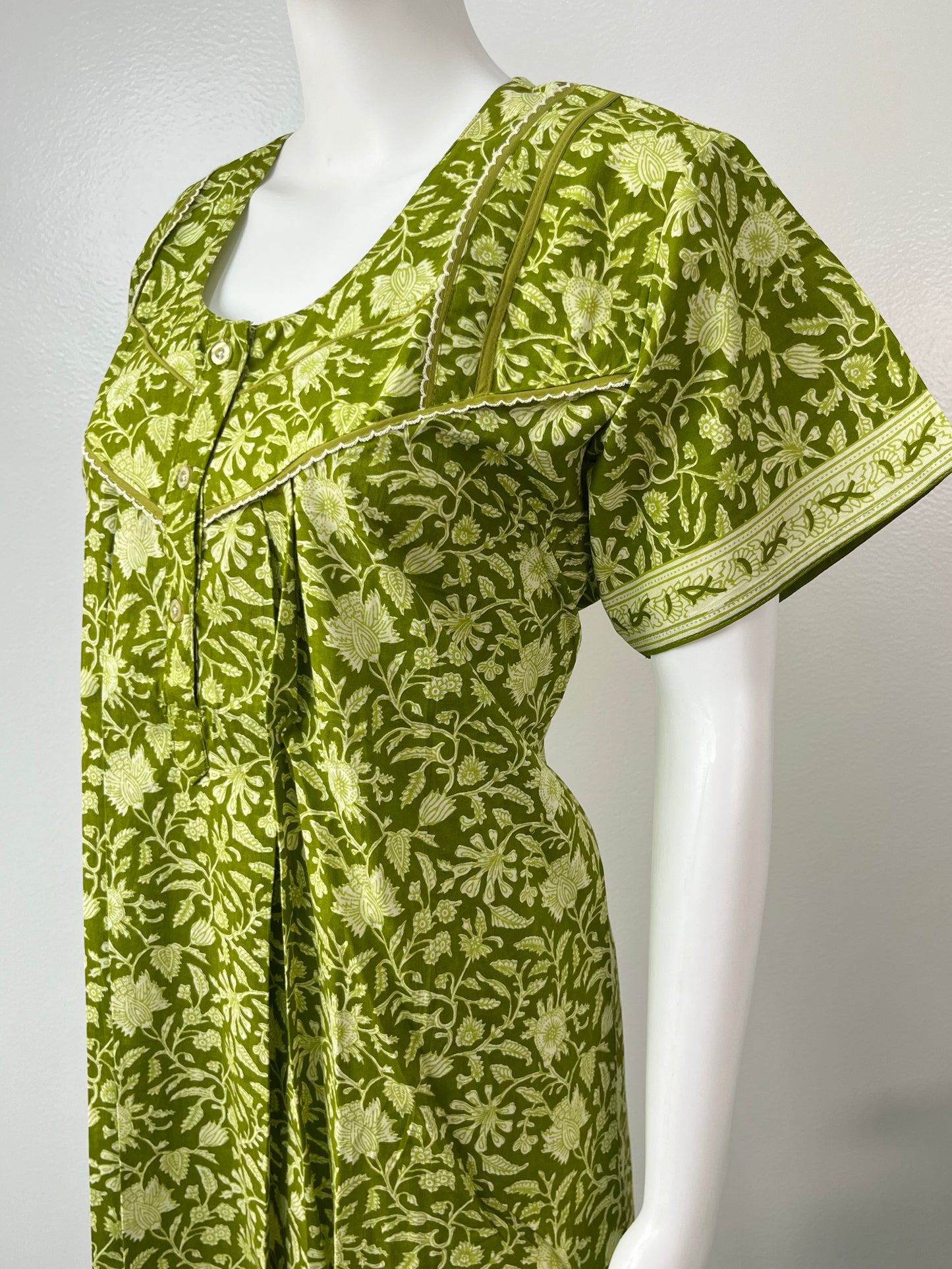 Sage Green Pure Cotton Nightgown Cool & Comfortable