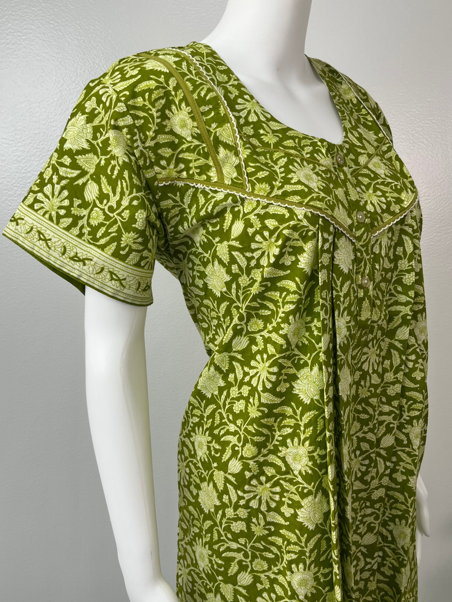 Sage Green Pure Cotton Nightgown Cool & Comfortable