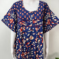 Navy Blue Floral Pure Cotton Women's Nightgown