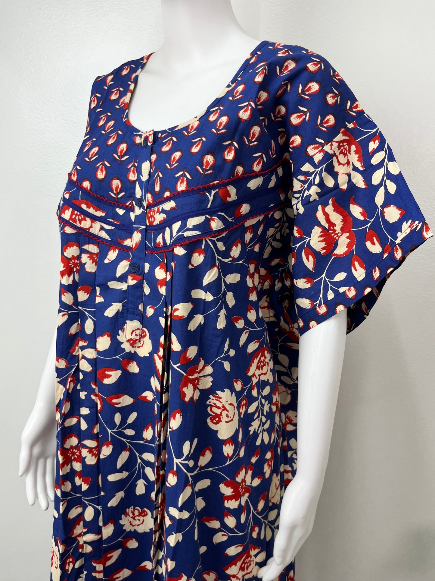 Navy Blue Floral Pure Cotton Women's Nightgown