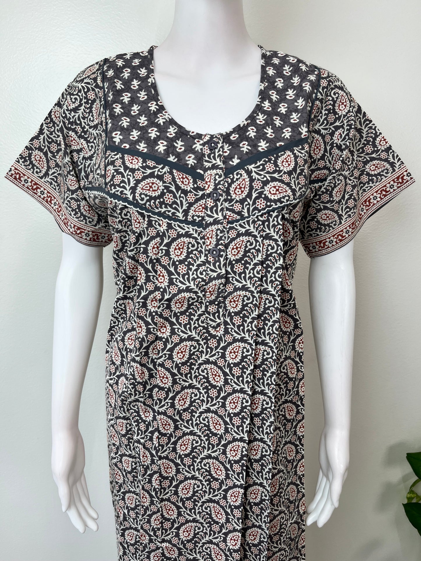 Gray Pure Cotton Nightgown Elegant & Breathable
