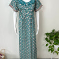 Teal Pure Cotton Nighty with Contrast Print