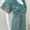 Teal Pure Cotton Nighty with Contrast Print