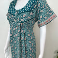 Teal Pure Cotton Nighty with Contrast Print