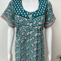 Teal Pure Cotton Nighty with Contrast Print