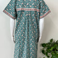Teal Pure Cotton Nighty with Contrast Print