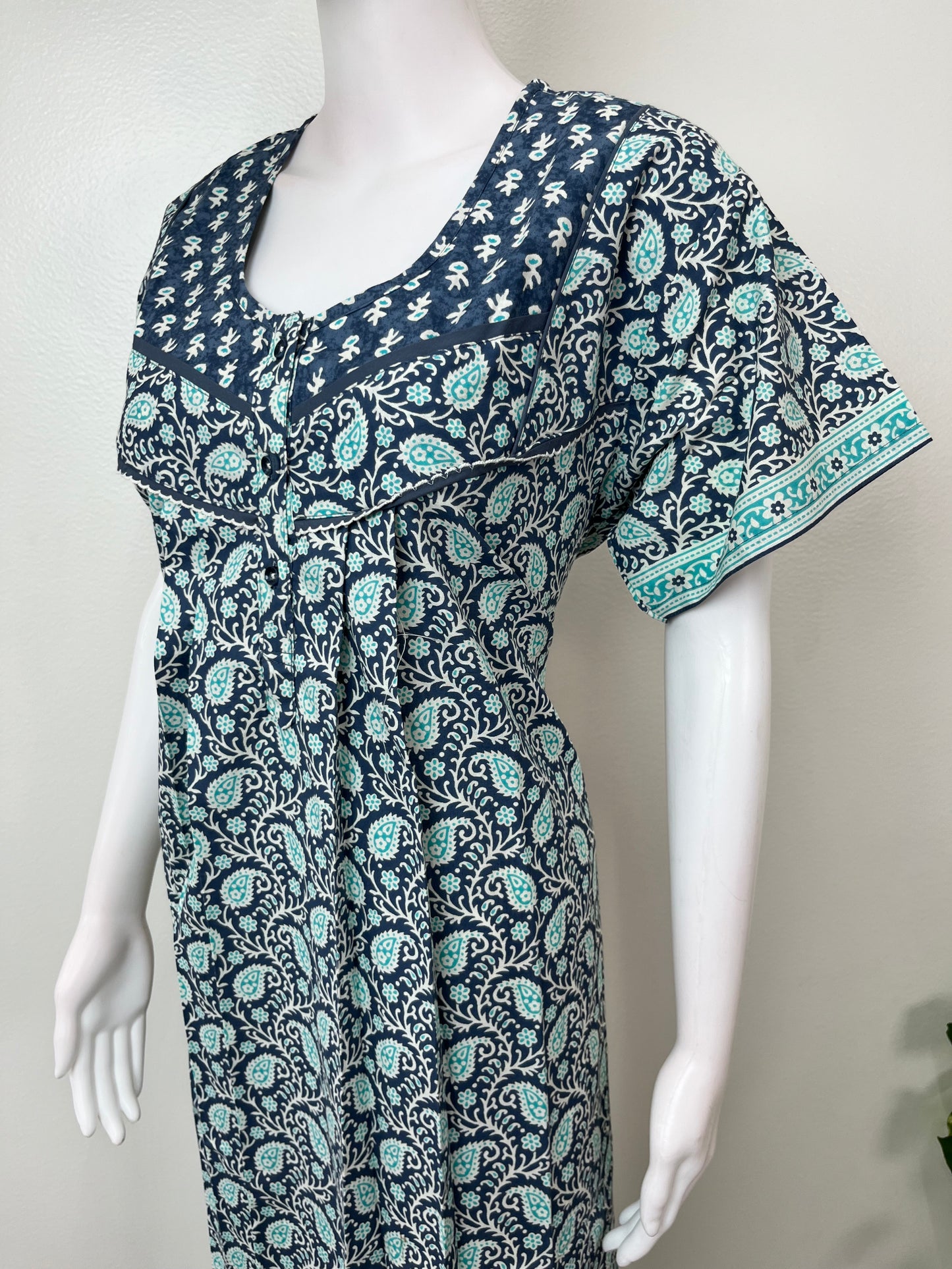 Blue Pure Cotton Nightgown Soft & Comfortable