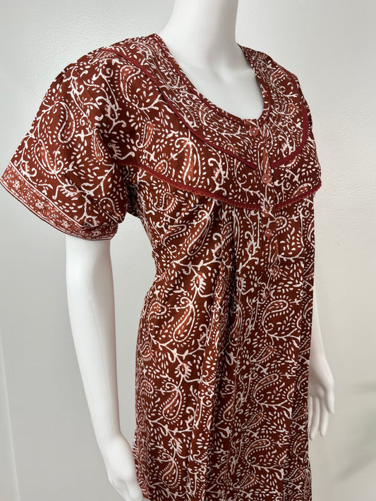 Brown 100% Cotton Pleated Nighty for Women