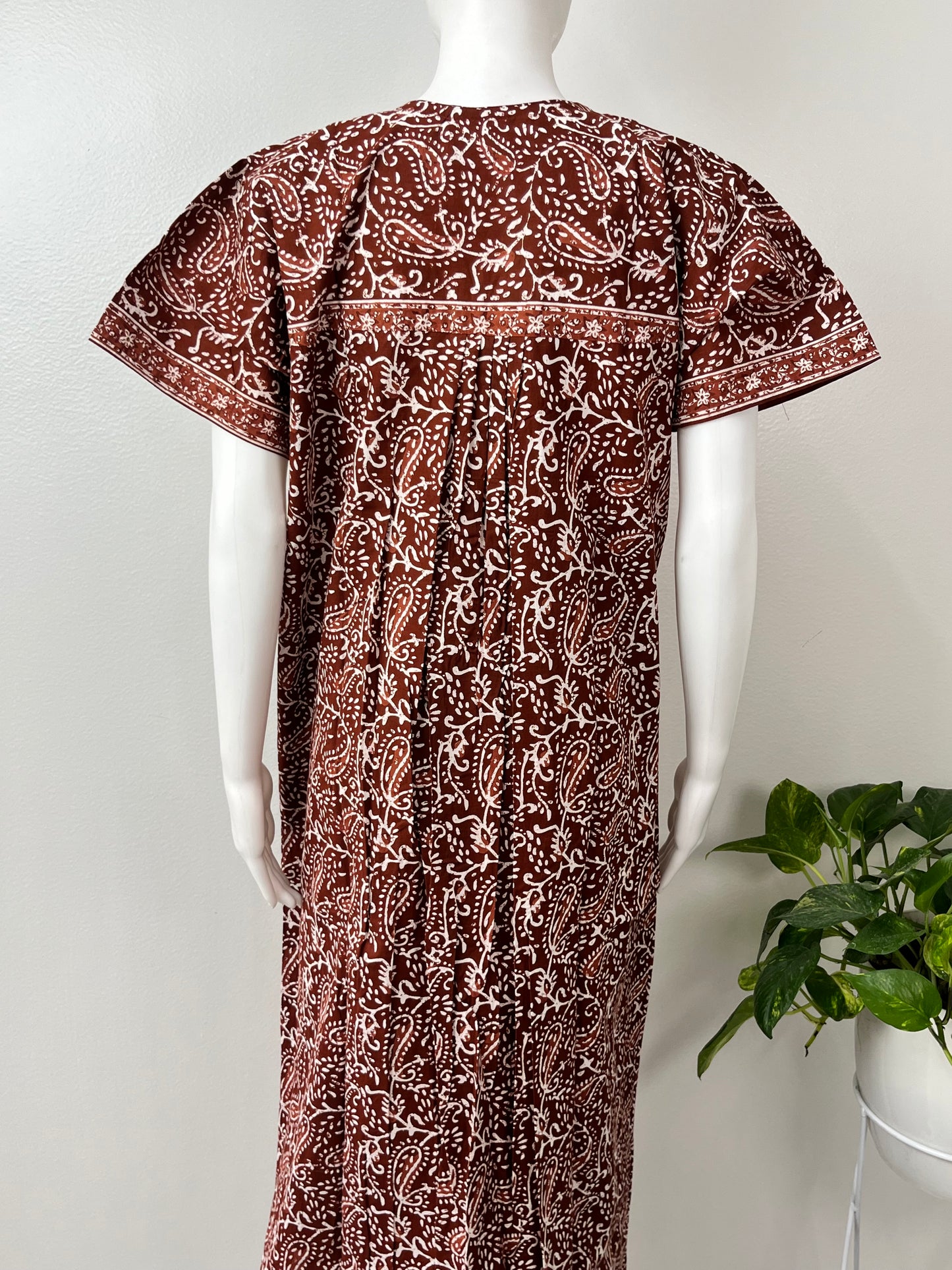 Brown 100% Cotton Pleated Nighty for Women