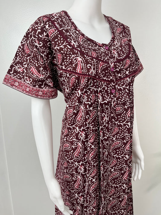 Maroon Pleated Pure Cotton Nighty Soft & Comfortable.