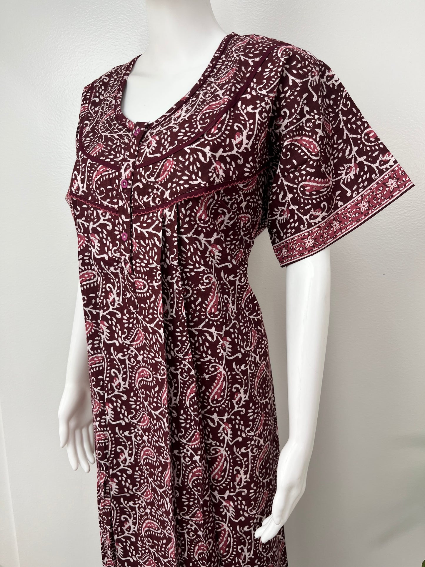 Maroon Pleated Pure Cotton Nighty Soft & Comfortable.